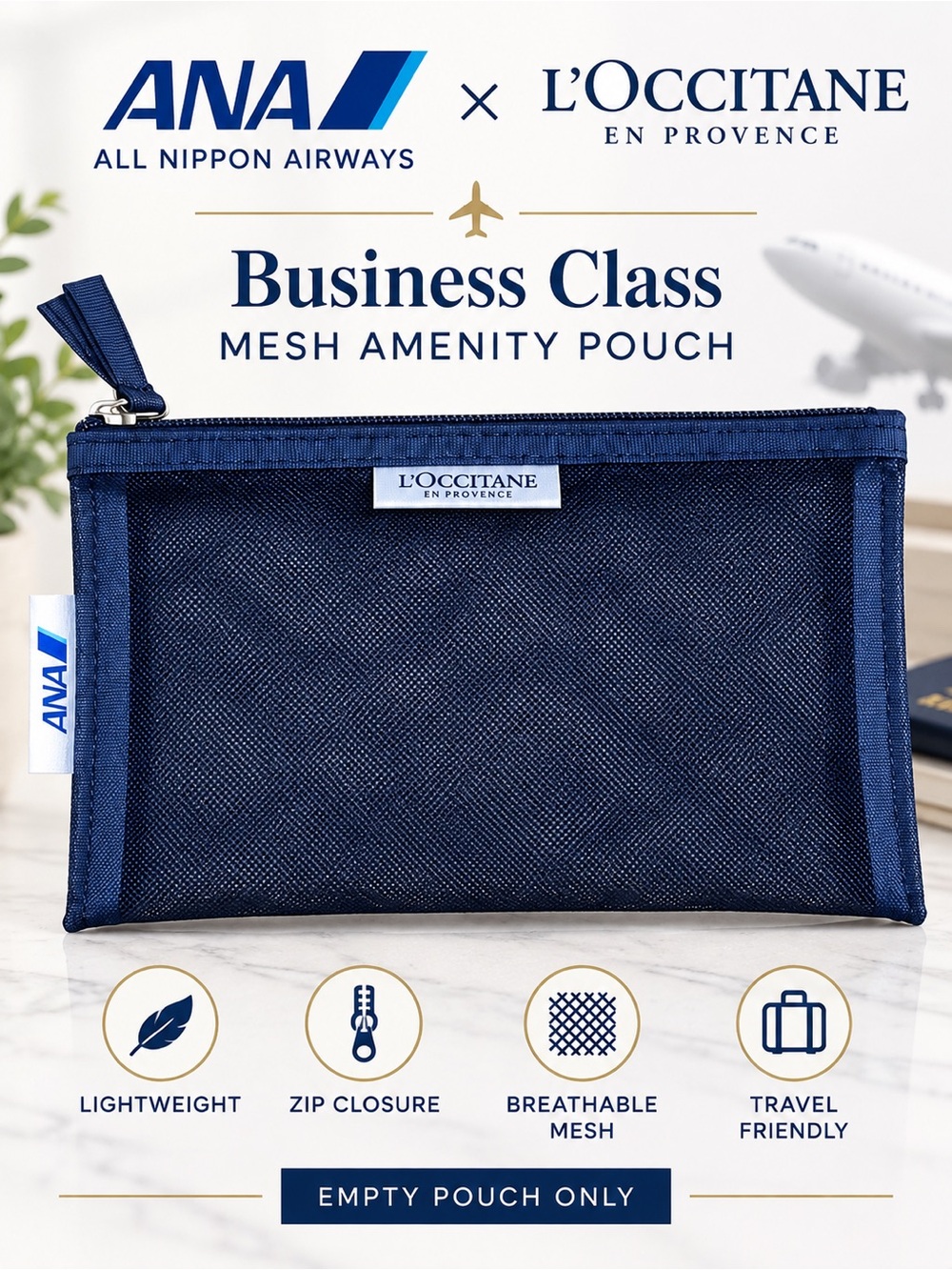 ANA x L’Occitane Business Class Airline Amenity Pouch Travel Organizer Navy